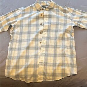 Orvis Men's Blue and Cream Plaid Shirt